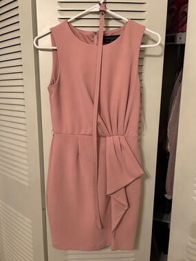 paper doll Dusty Rose Sleeveless Sheath Dress with Ruffle Detail